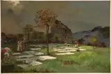 Das Bleichen der Wäsche by Carl Rüdell, gouache, sold Mar 2024