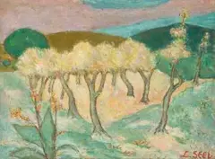 Ohne Titel (Blühende Olivenbäume, Provence) by Louis Seel, oil on canvas, sold Mar 2024
