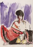 Ohne Titel (Frau mit rotem Tuch) by Achim Duchow, watercolor, offered Mar 2024