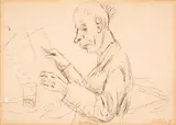 Skizzen: Zeitungsleser / alter Mann / Kopf (Ellen) / Kopf by Karl Hubbuch, ink, offered Mar 2024