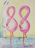 Ohne Titel (Flamingos) by Milan Kunc, 1996, watercolor, offered Mar 2024