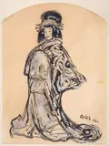 Japanerin by Emil Orlík, 1912, ink, sold Mar 2024