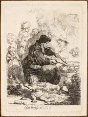 Die Pfannenkuchenbäckerin by Rembrandt, 1635, etching, offered Sep 2024