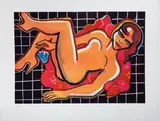 Küchendiva IV by Elvira Bach, 1998, color etching, sold Sep 2024