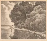 Badende im Englischen Garten, München / Badende (Chiemsee) by Adolf Erbslöh, lithograph, sold Sep 2024