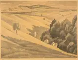 Weite Landschaft bei Calemberg / Weite Landschaft mit Blick auf Warburg in Westfalen by Adolf Erbslöh, 1931, lithograph, offered Sep 2024