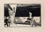 Marine 2 (mit zwei Figuren am Strand) by Lyonel Feininger, 1921, woodcut, sold Sep 2024