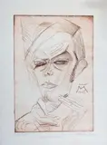 Selbstbildnis (Kopf mit Händen) by Conrad Felixmüller, 1915, drypoint, sold Sep 2024