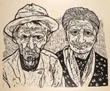 Bitsch (Porträt und Doppelporträt) by Herbert Götzinger, linocut, offered Sep 2024