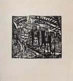 Stralsund (Hafen Stralsund) by Erich Heckel, 1912, woodcut, sold Sep 2024