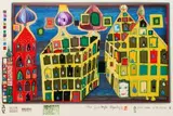 Mit Liebe warten tut weh (aus: Look at it on a rainy day) by Friedensreich Hundertwasser, 1971, screenprint, offered Sep 2024