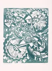 Aus: MEZ (Mitteleuropäische Zeit), Blatt 4 by Robert Michel, woodcut, offered Sep 2024