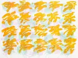 Geschriebene Bilder VI by Günther Uecker, 2014, color lithograph, offered Sep 2024