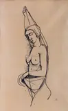 Weiblicher Akt mit Tuch by Karl Hofer, ink, sold Sep 2024