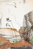 Ohne Titel (Landschaft mit Flugdrachen) by Horst Janssen, mixed media, sold Sep 2024
