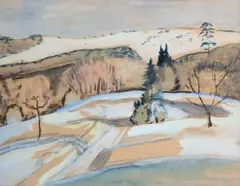 Blick von Hemmenhofen auf die Schweizer Berge by Helmuth Macke, watercolor, sold Sep 2024