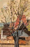 Ansicht mit Baum vor Häusern by Gert Heinrich Wollheim, watercolor, sold Sep 2024