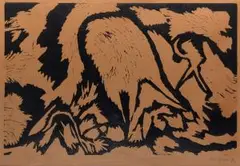 Ernte I by Wilhelm Morgner, 1912, woodcut, offered Mar 2025