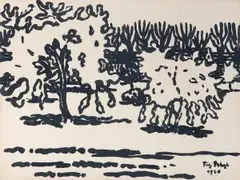 Landschaft by Fritz Bleyl, 1920, ink, offered Mar 2025