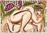 Ohne Titel (Weiblicher Akt unter Blättern) by Edvard Frank, watercolor, sold Mar 2025