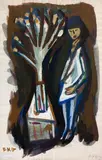 Am Tisch mit Blumen by Friedrich Karl Gotsch, 1957, gouache, offered Mar 2025