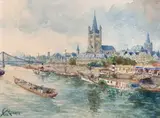 Rheinansicht mit Groß St by Carl Rüdell, 1922, watercolor, sold Mar 2025