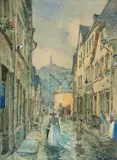 Die Krahnengasse in Trier / Zwei Ansichten der Mariensäule bei Trier by Carl Rüdell, watercolor, sold Mar 2025