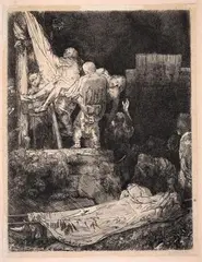 Die Kreuzabnahme bei Fackelschein by Rembrandt, 1654, etching, sold Sep 2025