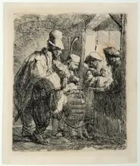Die wandernden Musikanten by Rembrandt, etching, sold Sep 2025