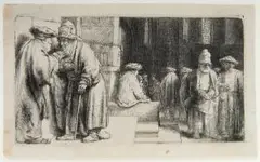 Juden in einer Synagoge by Rembrandt, 1648, etching, sold Sep 2025