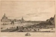 Dresden vom rechten Elbufer oberhalb der Augustusbrücke by Canaletto, 1747, etching, sold Sep 2025