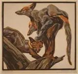 Füchse aufgebaumt by Norbertine von Besslern-Roth, 1923, linocut, sold Sep 2025