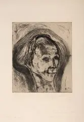 Till Uilenspiegel (Selbstbildnis) by Walter Gramatté, 1925, etching, sold Sep 2025