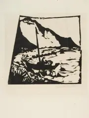 Boot am Ufer (Boot) by Erich Heckel, 1912, woodcut, offered Sep 2025