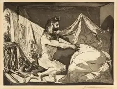 Faune dévoilant une dormeuse (Blatt 27 aus: Suite Vollard) by Pablo Picasso, 1936, etching, sold Sep 2025