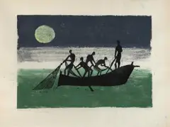 Mittelmeerfischer 1965 / Die Welle 1966 by Richard Seewald, linocut, sold Sep 2025