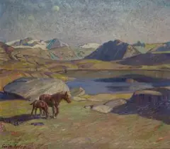 Pferde vor Bergsee by Erich Erler, oil on canvas, offered Sep 2025