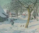 Boerenhof im Winter by Modest Huys, oil on canvas, offered Sep 2025