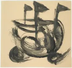 Ohne Titel (Drei Fahnen) by Felix Droese, gouache, sold Sep 2025