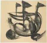 Ohne Titel (Drei Fahnen) by Felix Droese, gouache, sold Sep 2025