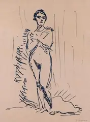 Stehender weiblicher Akt by Hans Purrmann, ink, sold Sep 2025