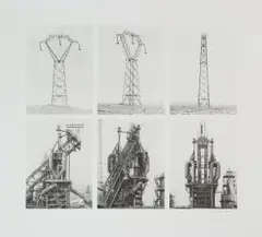 Hochspannungsmast und Fördertürme by Bernd und Hilla Becher, 1971, lithograph, sold Mar 2026