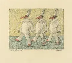 Drei Bajazzi by Paul Flora, drawing, sold Mar 2026