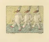 Drei Bajazzi by Paul Flora, drawing, sold Mar 2026