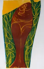 Paar 74 (Paar im Fisch) by HAP Grieshaber, 1971, color woodcut, sold Mar 2026
