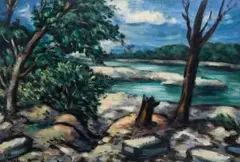 Rives du Rhône by Frans Masereel, 1942, oil on board, sold Mar 2026