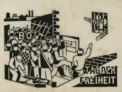 Tag der Freiheit (Gefangenenbefreiung) by Gerd Arntz, 1927, woodcut, sold Sep 2026
