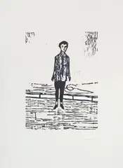 Frau mit weißer Jacke by Stephan Balkenhol, 2004, woodcut, offered Sep 2026