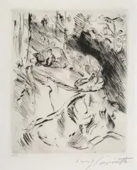 Katze auf Baumstrunk (aus: Am Walchensee) by Lovis Corinth, 1920, drypoint, sold Sep 2026