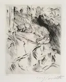 Katze auf Baumstrunk (aus: Am Walchensee) by Lovis Corinth, 1920, drypoint, sold Sep 2026